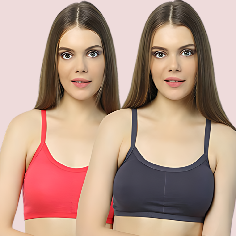 2-Pack Cotton Cage Strap Back Sports Bra