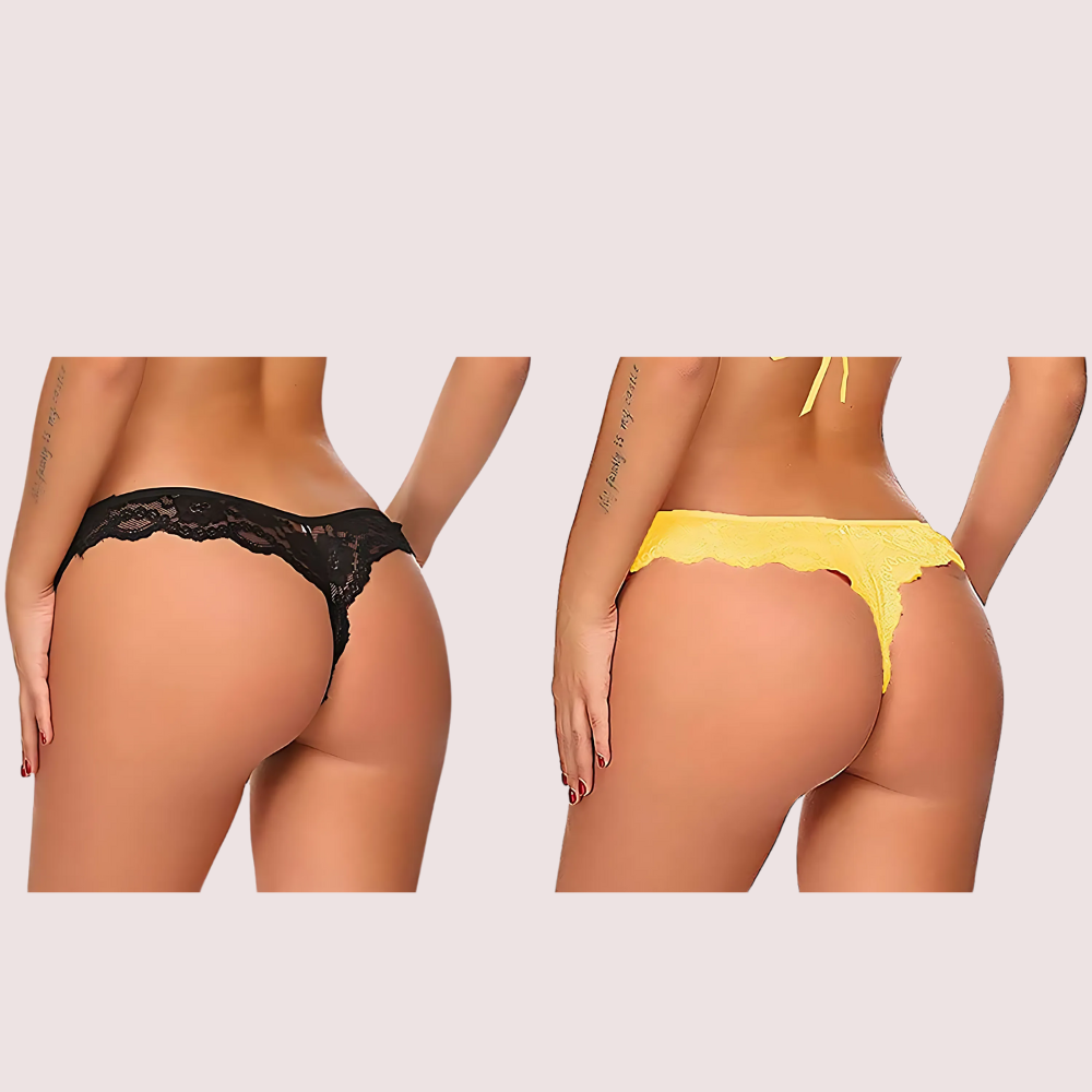 (Pack of 2) Ladies' Lace Thong Panties Set